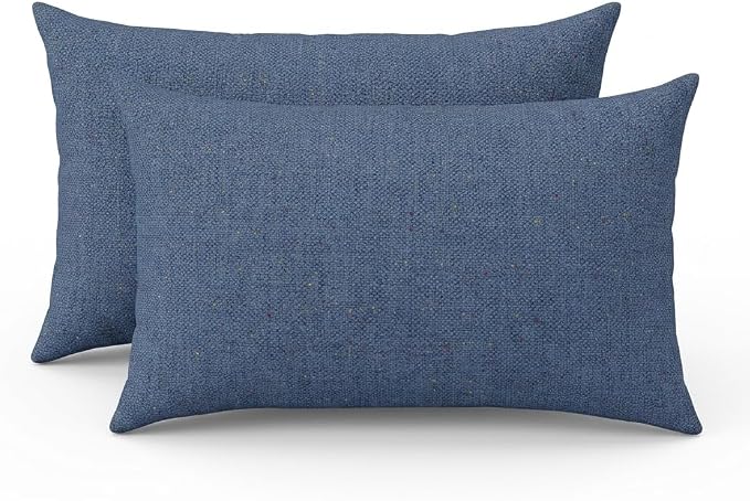 RSH DECOR: Sunbrella Lumbar Throw Pillows Set of 2 | 20" x 12" | Water and Fade-Resistant Performance Fabric | Outdoor Pillow Covers with Down-Alternative Inserts | Made in USA (Sparkle Denim)