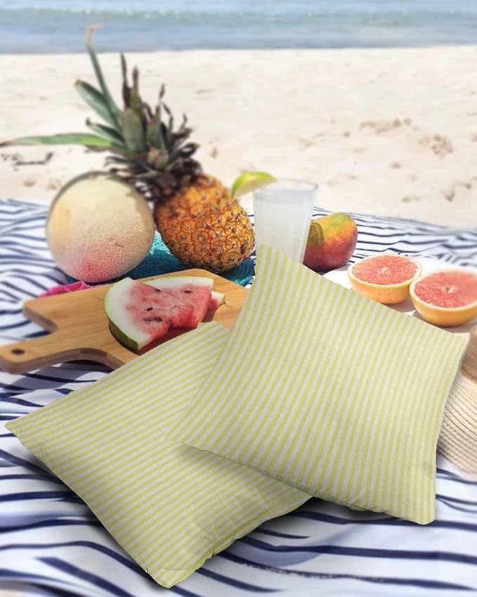 Outdoor Waterproof Throw Pillow Covers Set of 2 Yellow Stripes Pillowcases 24x24 Inches Linen Classic Vertical Striped Patio Decorative Pillows Cushion Case Patio Pillows for Couch Bed Chair Garden
