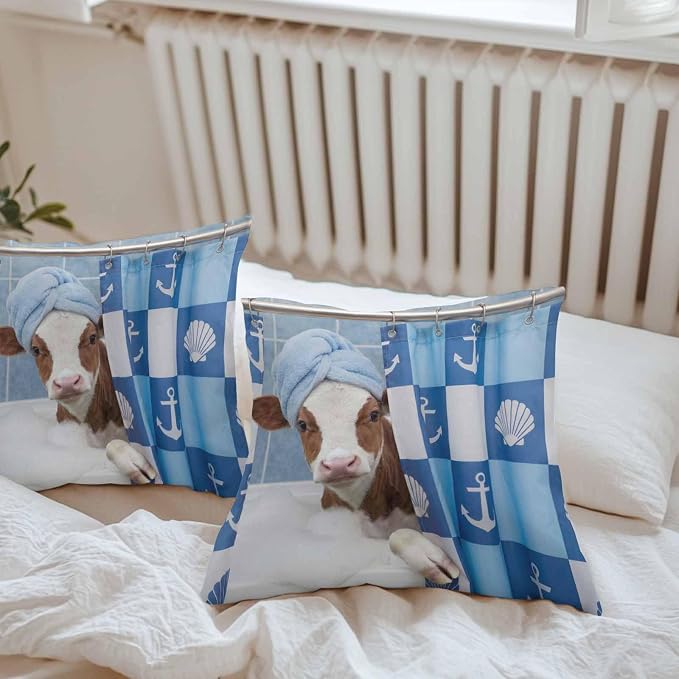 Bathing Cow Waterproof Outdoor Pillow Covers Set of 2 Home Decor, Funny Animal Showering Pillowcase Patio Pillow Covers for Couch Bench Patio Furniture Garden 18x18in