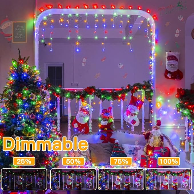 Ollny Icicle Lights for Outside 400LED 32FT, Multicolor Christmas Light with Remote 8Modes Timers Waterproof, Plug in Connectable Hanging Lights for Outdoor Indoor House Roof Holiday