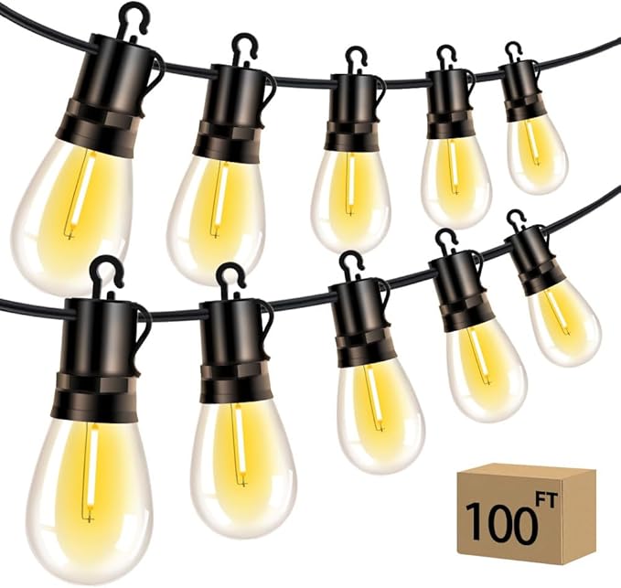 Outdoor Patio String Lights 100ft: S14 LED Shatterproof Bulbs 3 Modes Button Control - Waterproof Connectable Hanging Lights - Garden Backyard Yard Gazebo Porch Party Decorative