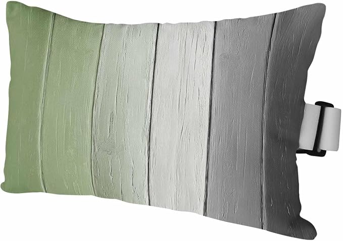 Sage Green Gray Ombre Outdoor Pillows for Chaise Lounge Chair Waterproof Lumbar Pillows with Insert&Strap Beach Headrest Pillow Vintage Country Wooden Recliner Neck Pillow for Patio Pool 12"x20"