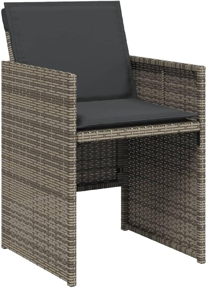 17 Piece Patio Dining Set with Cushions Gray Poly Rattan Outdoor Table and Chairs for 12 People Foldable Space Saving Aluminum Frame Tempered Glass UV Proof Garden Furniture Backyard Deck Poolside