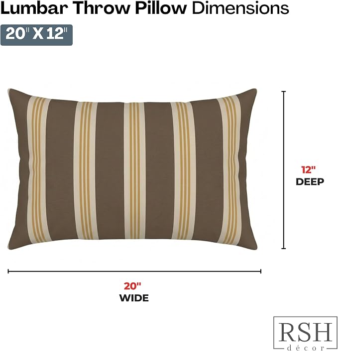 RSH DECOR: Outdura Lumbar Throw Pillows Set of 4 | 20" x 12" | Water and Fade-Resistant Performance Fabric | Outdoor Pillow Covers with Down-Alternative Inserts | Made in USA (Tory Alloy)