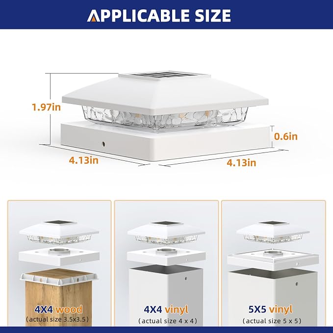 APONUO Solar Post Cap Lights for 4x4 5x5 Posts - IP64 Waterproof, 6500K LED, No-Wire Fence Lights & Deck Lights for Patio Garden Yard Patio, White-Cool White, 8 Pack