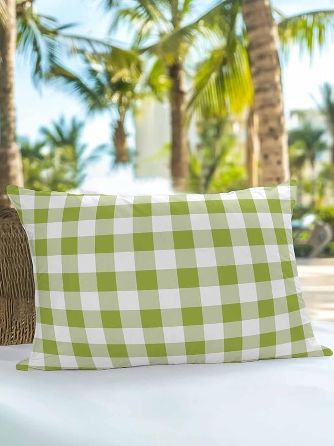 Waterproof Outdoor Pillow 1 Pack Avocado Green Buffalo Plaid Decorative Throw Pillows Cover & Insert 20x12 Inch Lumbar Pillowcase Check Lines Pillows for Couch Sofa Bed Patio Furniture Indoor Outdoor