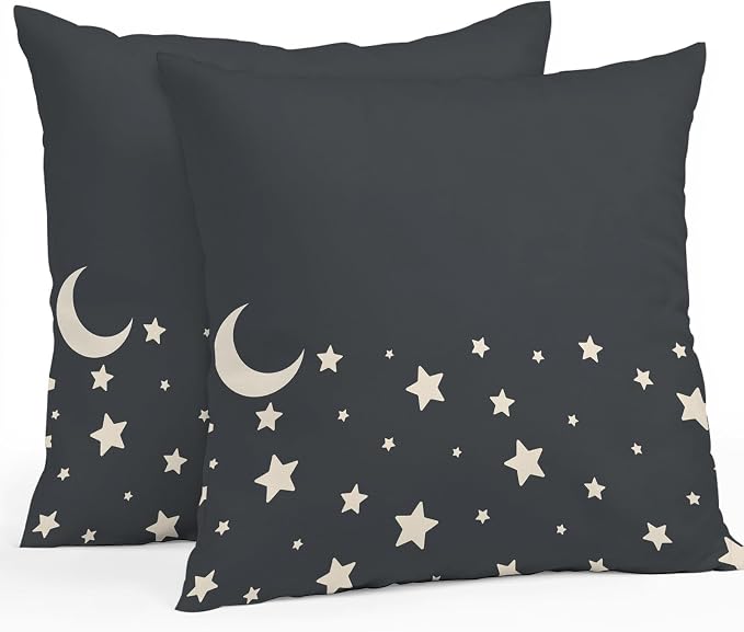 Stars Moon Waterproof Outdoor Pillow Covers Set of 2 Home Decor, Starry Night Black Lumbar Pillowcase Patio Pillow Covers for Couch Bench Patio Furniture Garden 20x20in