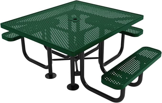 COATEDOUTDOORFURNITURE Coated Outdoor Furniture Heavy-Duty Portable ADA-Compliant Outdoor Picnic Table with Umbrella Hole, Punched Steel Patio Dining Furniture Made in America (46" Square Top, Green)