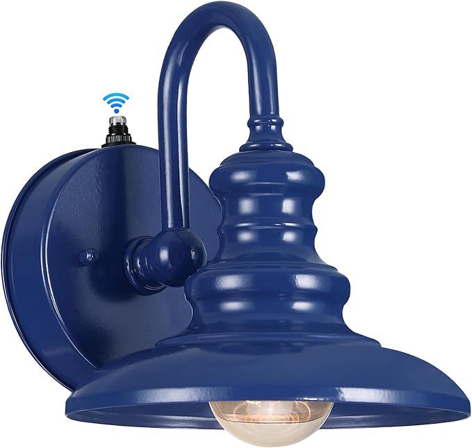 Dusk to Dawn Sensor Outdoor Gooseneck Barn Light Fixtures Blue | Exterior Wall Sconce Lighting Rustic Outside Porch Lantern Farmhouse Wall Mount Lamp for House Garage Patio