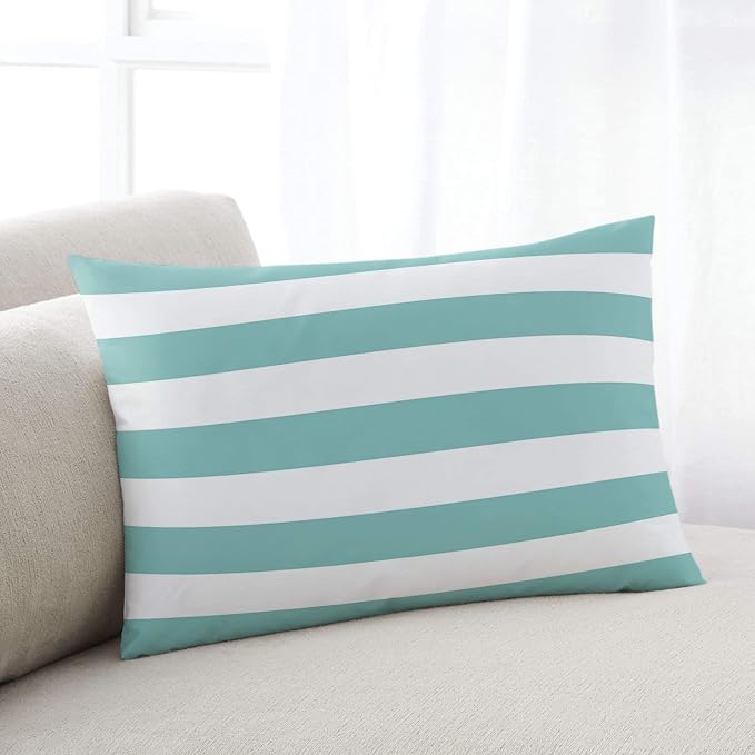 Lumbar Throw Pillow Covers 12x20 Outdoor Waterproof Pillow Covers for Patio Furniture Solid Striped Decorative Throw Pillow Cover Teal Blue Pillowcases Set of 2 Cushion Case for Sofa Couch Chair Home