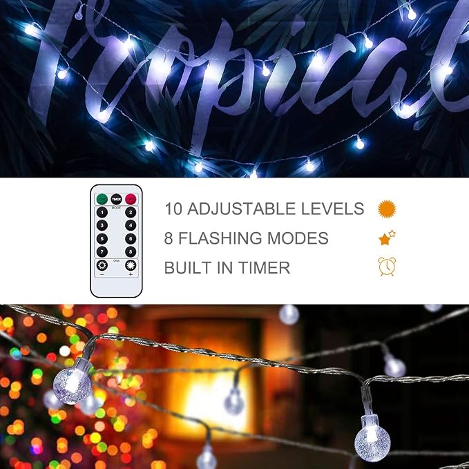 Metaku Cool White Globe String Lights Fairy Light 26ft 60LED & Remote | Battery Operated Indoor Outdoor Hanging String Lights Christmas Lights for Home Party Patio Garden Classroom Wedding
