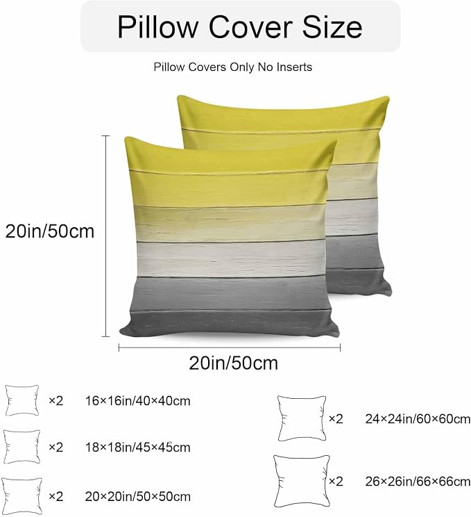 Yellow Gray Outdoor Pillow Covers 24x24 Inch Throw Pillow Covers Set of 2 Waterproof Decorative Pillow Cases Country Vintage Abstract Gradient Wooden Cushion Covers for Patio Furniture Garden Couch