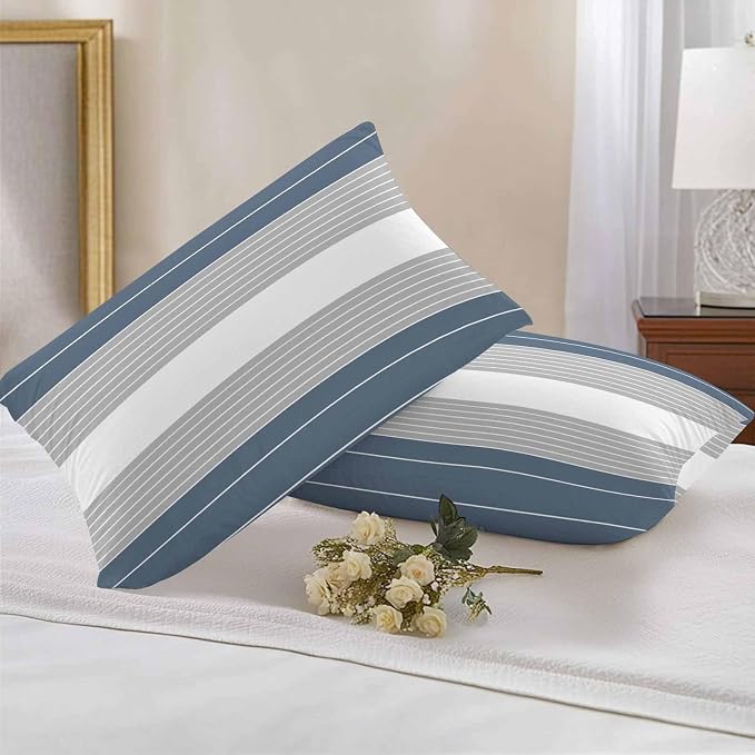 Haze Blue Grey Stripe Outdoor Pillow Covers Waterproof, All Weather Cushion Case Set of 2, Modern Art Horizontal Striped Lumbar Pillowcase for Sofa Couch Bed Decor Patio Furniture 20"x12"