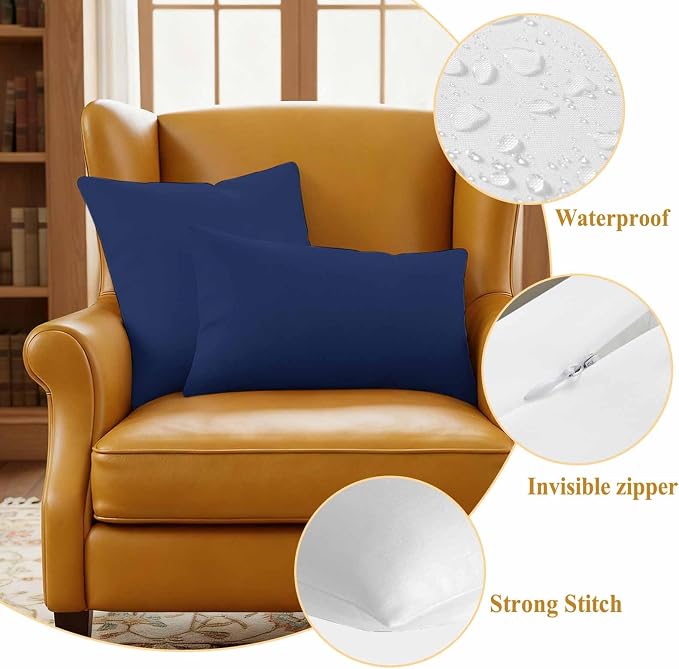 Outdoor Pillow Covers 20 x 20 Inches, Navy Blue Pure Color Waterproof Throw Pillow Cover Set of 2, Aesthetics Contemporary Luxury Decorative Square Cushion Covers for Patio/Couch/Garden