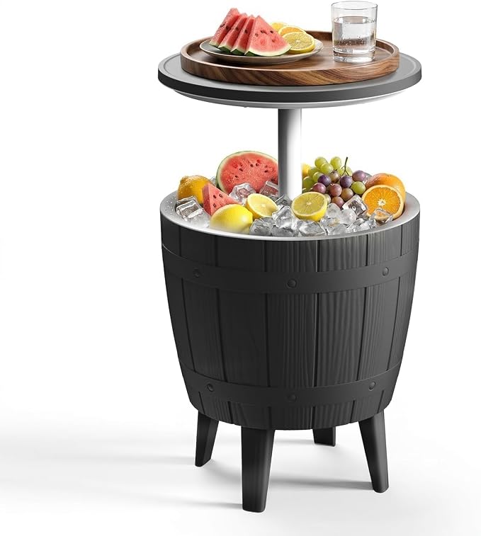 Outdoor Cool Bar Table 9.8 Gallon Portable Cooler Side Table with Legs,Cocktail Coffee Table Sturdy,Waterproof & UV Resistant,Indoor Outdoor Use,Cooler for Camping,Picnic,Beach,Parties(Black)