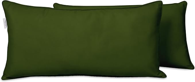 Indoor/Outdoor Polyester Fabric Lumbar Pillow Cover, All-Weather Waterproof Rectangular Cushion Case for Patio Furniture, 12 x 18 Set of 2 -Dark Green