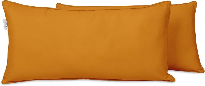 Indoor/Outdoor Polyester Fabric Lumbar Pillow Cover, All-Weather Waterproof Rectangular Cushion Case for Patio Furniture, 12 x 24 Set of 2 -Mustard Yellow