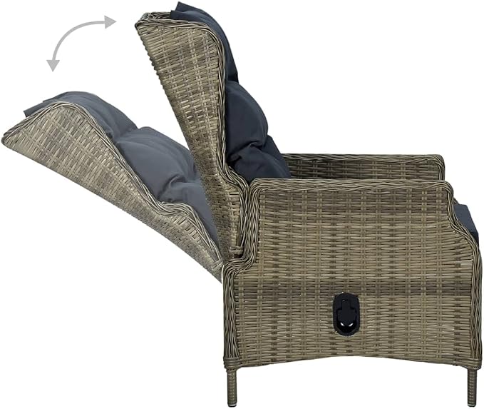 9 Piece Patio Dining Set with Cushions Poly Rattan Brown | Powder-coated Steel Frame, Glass Tabletop, Adjustable Backrest, Removable Cushion Covers