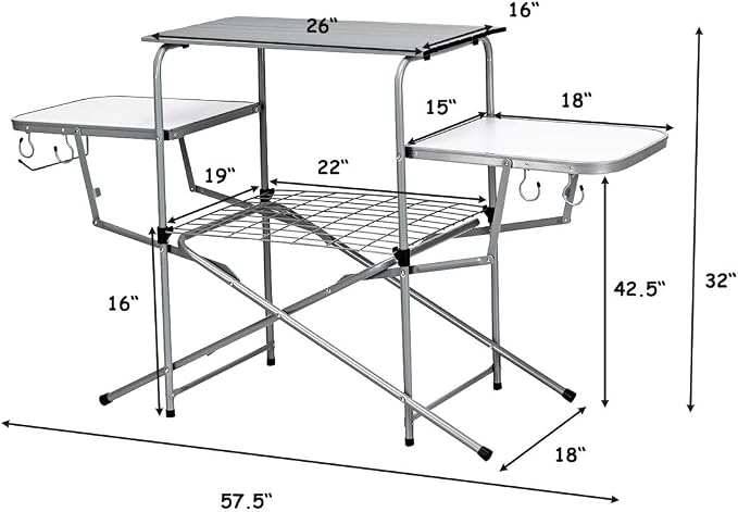 GYMAX Aluminum Folding Camping Table, Outdoor Grill Table with Side Table, Hooks & Carry Bag, Heavy Duty Picnic Table for Outdoor Backyard, Beach RVing Barbecue (Silver)
