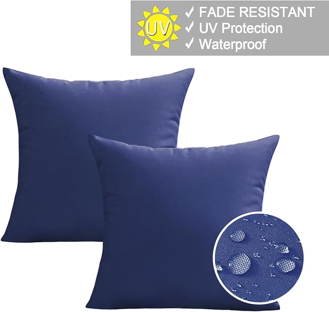 VAKADO Outdoor Waterproof Throw Pillow Covers 20X20 Set of 2 Decorative DarkBlue Patio Furniture Cushion Cases Outside Decor for Couch Garden Bench Porch