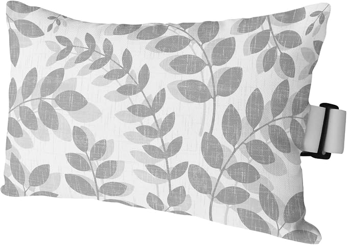 Chaise Lounge Headrest Pillow 1 Pack, Gray Leaves Waterproof Chair Pillows with Insert & Adjustable Elastic Strap for Beach Pool Recliner, Summer Farmhouse Botanical Leaf Branch Outdoor Patio Pillow