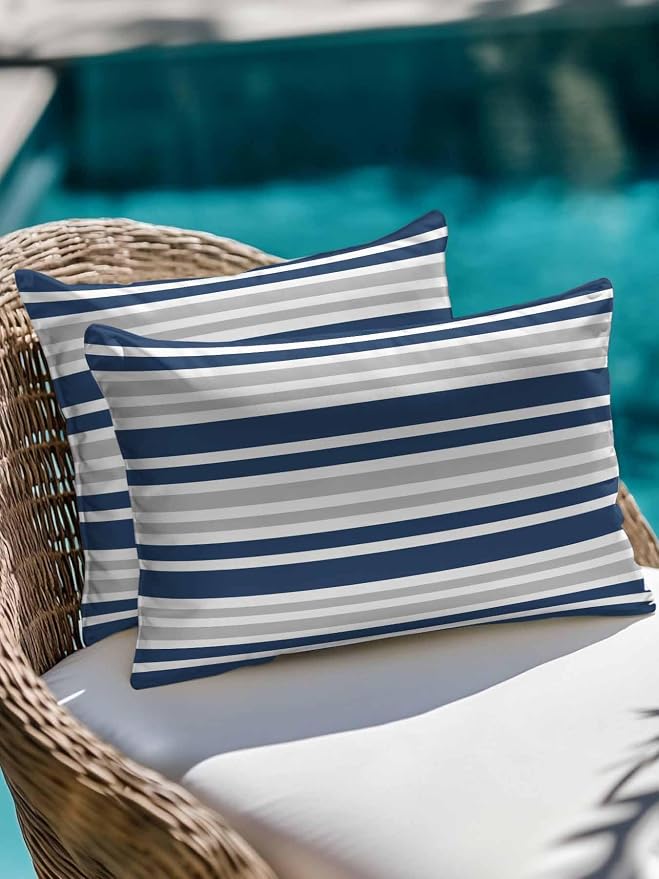 Outdoor Waterproof Throw Pillows Classic Modern Striped Patio Pillows,Decorative Pillow Covers with Insert,Pillow Cushion Case for Garden Couch Sofa Grey White Navy Blue