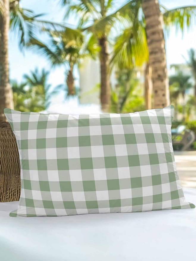 Waterproof Outdoor Pillow 1 Pack Green Buffalo Plaid Decorative Throw Pillows Cover & Insert 20x12 Inch Lumbar Pillowcase Check Lines Pillows for Couch Sofa Bed Patio Furniture Indoor Outdoor