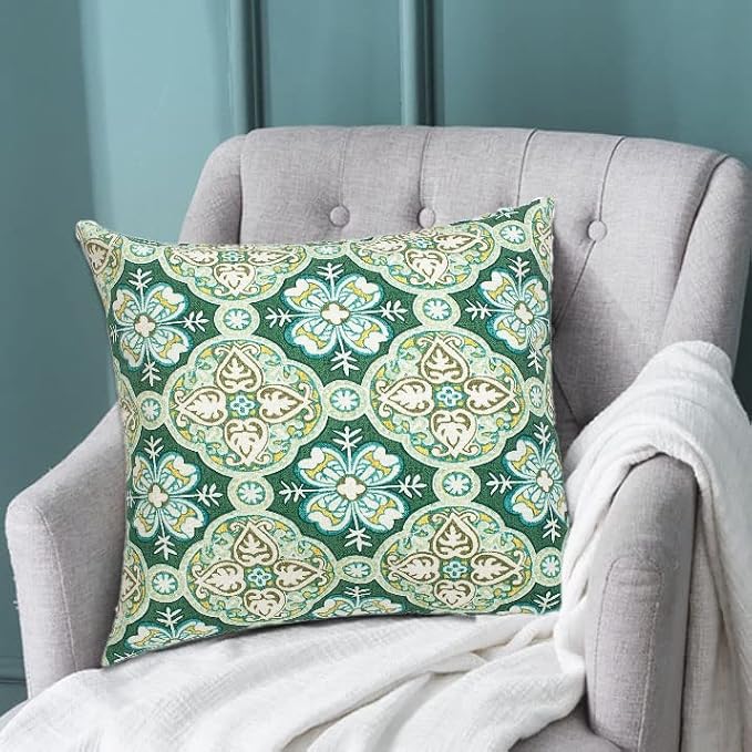 FUNHOME Outdoor Pillow Covers 18x18 Inch Pack of 2, No Insert-Green Medal | Square Throw Pillow Covers, Water-Repellent, Pillow Cases for Sofa Patio Couch Decoration