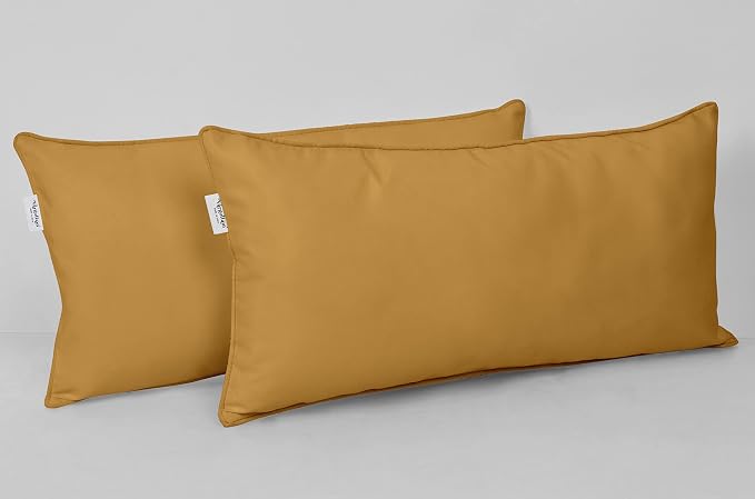 Indoor/Outdoor Polyester Fabric Lumbar Pillow Cover, All-Weather Waterproof Rectangular Cushion Case for Patio Furniture, 12 x 24 Set of 2 -Beige