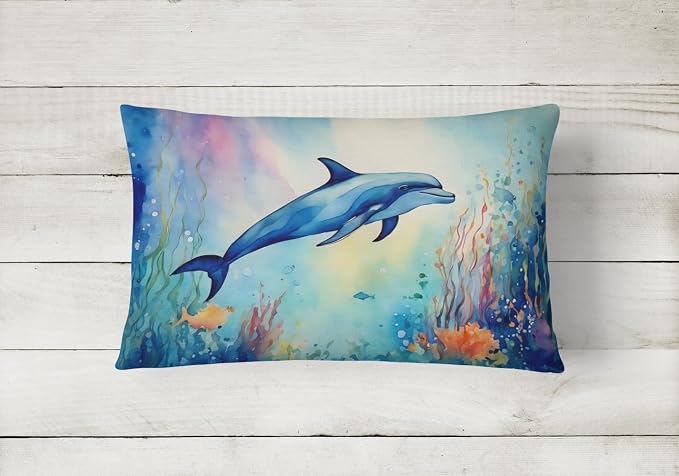 Caroline's Treasures DAC2786PW1216 Dolphin Throw Pillow Machine Washable, Indoor Outdoor Decorative Pillow for Couch, Bed or Patio, 12HX16W