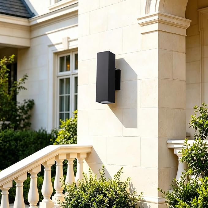 13" Black Square Modern Dusk to Dawn Outdoor Wall Light,2 Pack | E26 Base,UL listed,Aluminum Up and Down Lights Outdoor Exterior Wall Light Fixture Porch Light for House Garage Patio Garden