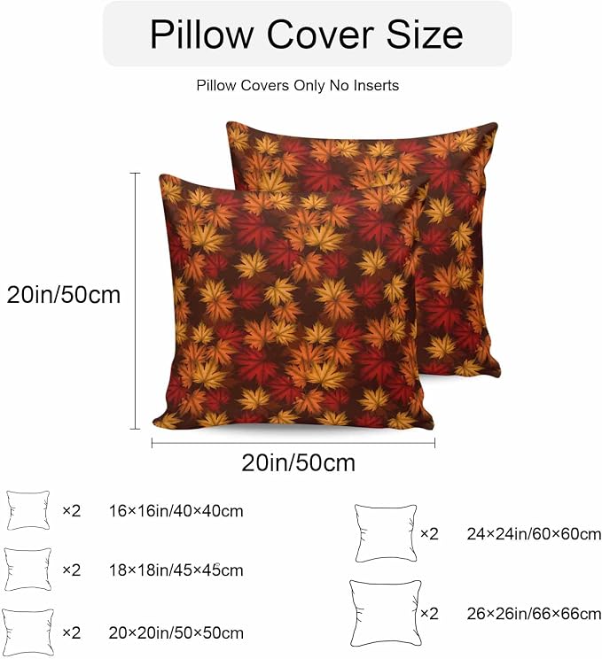 Brown Thanksgiving Outdoor Waterproof Pillow Covers, Fall Maple Leaves Farmhouse Vintage Decorative Square Throw Pillowcase Sofa Cushion Sham for Patio/Couch/Chair, 18"x18" 2 Pack