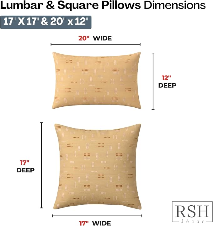 RSH DECOR: Sunbrella Lumbar & Square Pillows Set of 4 | 20" x 12" & 17" x 17" | Water and Fade-Resistant Performance Fabric | Outdoor Throw Pillows for Patio Furniture | Made in USA (Jot Dot Sunshine)