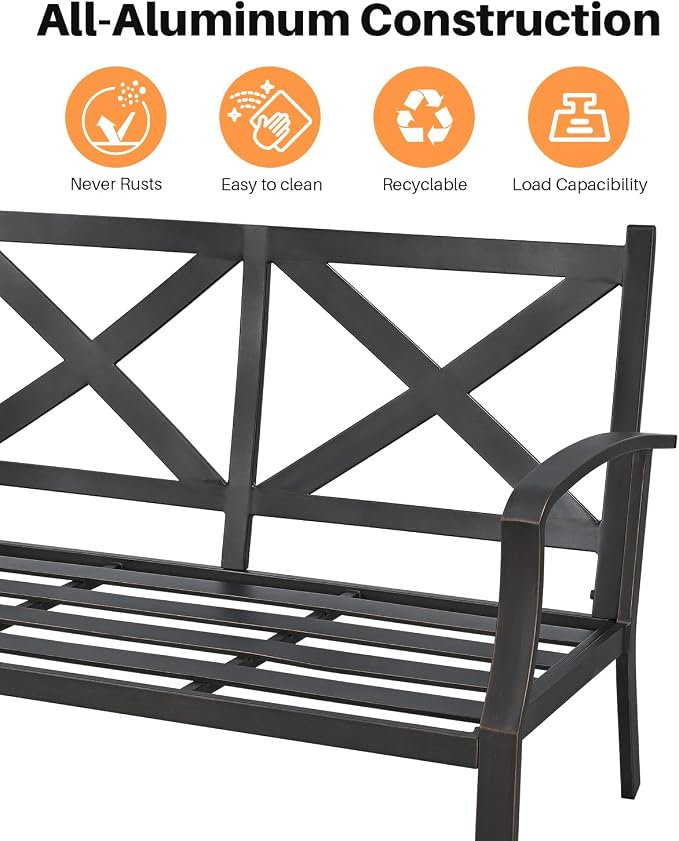 3-Seater Outdoor Patio Couch, Patio Sofa with Cushion, Dark Bronze | Never-Rust Aluminum, Spacious Design, Removable Cover, Outdoor Sofa Patio Sofa Couch For Backyard & Garden, Club Sofa Style