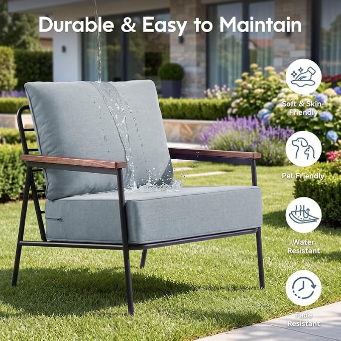 Luxury 22*24*6in Outdoor Patio Cushions, 2 Pieces Sky Blue Outdoor Cushion | 6'' Thick Outdoor Cushions, Water-Resistant, Reversible, Removable Cover, for Patio Chairs Sofa Couch Loveseat