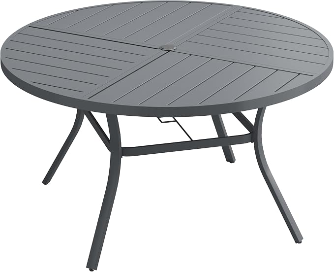 VICLLAX 50" Round Patio Dining Table for 6, All Weather Metal Outdoor Table with 1.57" Umbrella Hole and Surdy Frame for Garden Lawn Deck, Dark Grey
