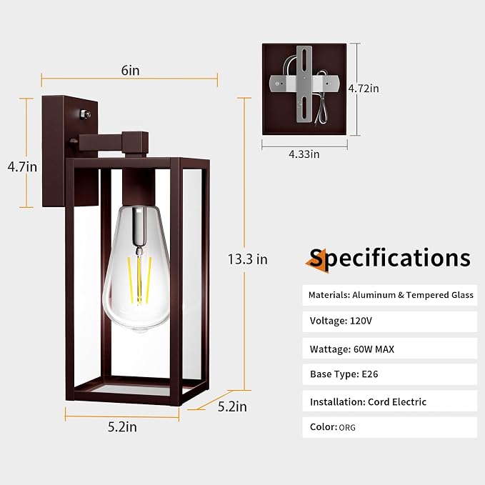 13'' Oil Rubbed Bronze Dusk to Dawn Outdoor Porch Lighting Fixtures Wall Mount, Sensor Exterior Wall Light for House, Ouside Lantern Lamp, Waterproof Wall Sconce Lights, Metal Coach Light for Garage