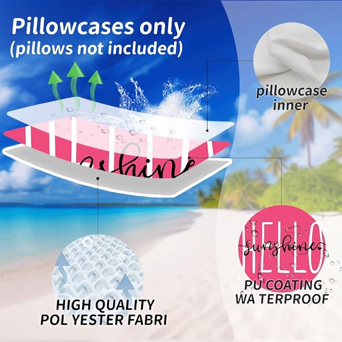 DFXSZ Hot Pink Outdoor Waterproof Pillow Covers 18x18 Set of 2 | Hello Sunshine Decor Spring Summer Polyester Pillow Covers(NO INSERTS)| Decor for Patio Funiture Garden Sofa Couch