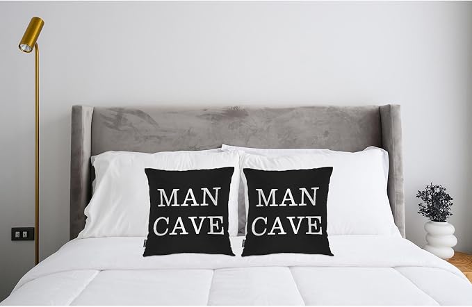 Swono Man Cave Home Decorative Throw Pillows Covers, Funny Quote Set of 2 Outdoor Pillow Case for Livingroom Bedroom, Boho Pillow Cushion Covers for Man Woman 18"X18", White Black