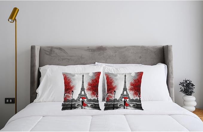 Swono Outdoor Pillow Covers Eiffel Tower, Paris Couple Maple Eiffel Tower Home Decorative Throw Pillow Case Cushion Cover for Men/Woman/Girls/Boys/Bed/Sofa/Office/Car, 18x18 Inch, 2Pcs Pillow Covers