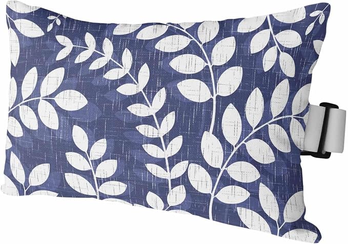 Chaise Lounge Headrest Pillow 1 Pack, Indigo Leaves Waterproof Chair Pillows with Insert & Adjustable Elastic Strap for Beach Recliner, Farmhouse Botanical Leaf Branch Vintage Modern Outdoor Pillow