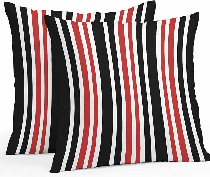 Red Black Stripe Outdoor Pillow Covers 20x20 Inch Throw Pillow Covers Set of 2 Waterproof Decorative Pillow Cases Farmhouse Minimalist Striped Cushion Covers for Patio Furniture Garden Couch Sofa