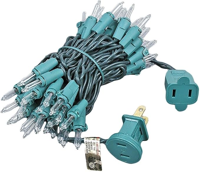 Novelty Lights 11 Feet 50 Bulbs Clear Incandescent Mini Lights, Green Wire