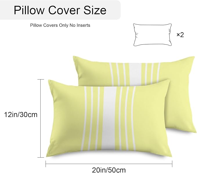Yellow White Stripe Outdoor Pillow Covers 20x12 Inch Lumbar Pillow Covers Set of 2 Waterproof Decorative Throw Pillow Cases Modern Rustic Vertical Striped Cushion Covers for Patio Furniture Garden