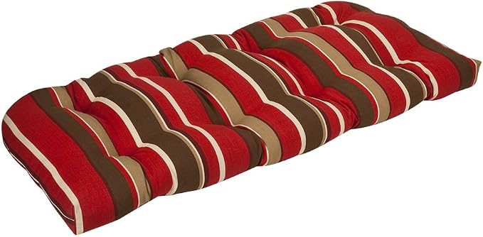 Pillow Perfect Stripe Indoor/Outdoor Sofa Setee Swing Cushion, Tufted, Weather, and Fade Resistant, 19" x 44", Brown/Red Monserrat, 1 Count