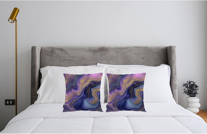Swono Marble Pattern Cozy Pillowcase Cushion Cover, Abstract Natural Marble Gold Purple Decorative Throw Pillows Covers Outdoor Pillow Case for Home Office Dorm Sofa Picnic Car 18" X 18", 2 Pack