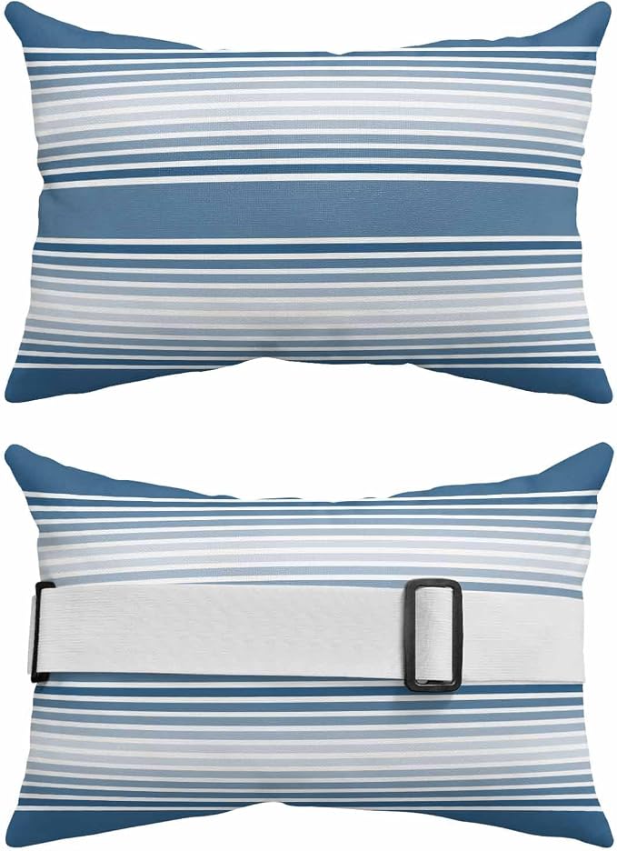 Pack of 4 Outdoor Lumbar Pillow Covers 12x20 Inch, Blue Striped Waterproof Throw Pillow Covers Set, Blue Ombre Farmhouse Stripes Indoor&Outdoor Decorative Cushion Cases for Patio Porch Car