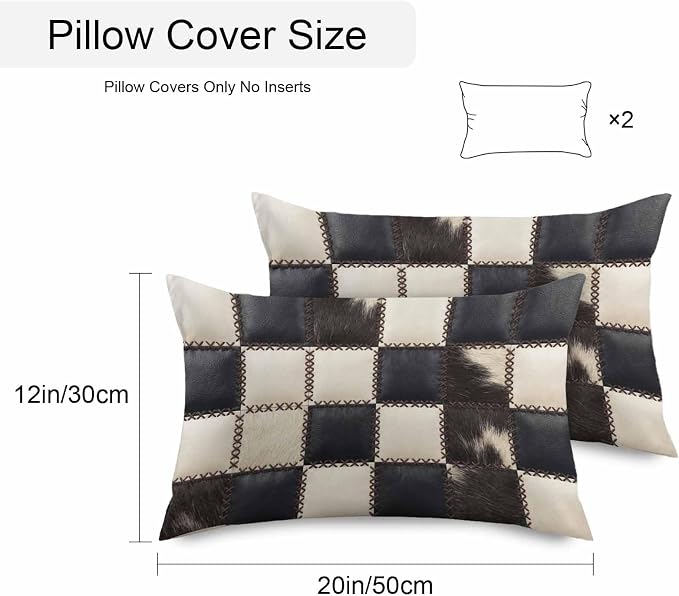 Beige Black Animal Printed Outdoor Pillow Covers 20x12 Inch Lumbar Pillow Covers Set of 2 Waterproof Decorative Throw Pillow Cases Modern Fur Checkered Cushion Covers for Patio Furniture Garden Couch
