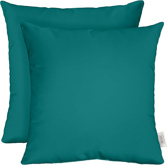 RSH DECOR Square Throw Pillows Set of 2, 17" x 17", Outdoor Pillows Waterproof, Patio Furniture Pillow, Decorative Outdoor Throw Pillow, Spun Polyester, Idol Lagoon Peacock, Made in USA