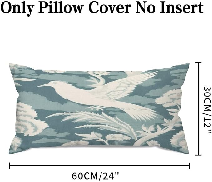 Set of 2 Blue Turquoise and White Birds Plant Pillow Covers 12x24in Farmhouse Canvas Cushion Covers Outdoor for Couch Chair Home Decor for Family Friends